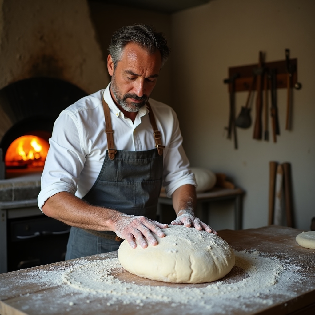 Artigiano al lavoro nella sua bottega tradizionale italiana